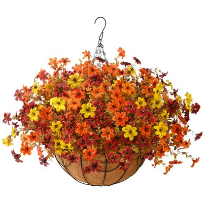 INQCMY Artificial Flowers for Outdoors Fall Hanging Baskets UV Resistant - color: K Orange Brown Yellow