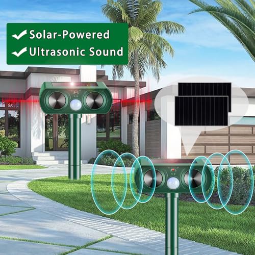 2 Packs Deer Repellent Devices 2026 Solar Power Animal Repeller with Motion Sensor & Ultrasonic Sound, Outdoor Animal Deterrent Devices for Garden Yard Patio to Repel Deer Cat Rabbit Raccoon Dog