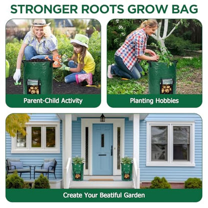 SATINIOR 2 Pack 30 Gallon Potato Grow Bags with Transparent Flap and Handles Green Durable PE Pots Large Plant Grow Bags for Onion Fruits Tomato Carrot