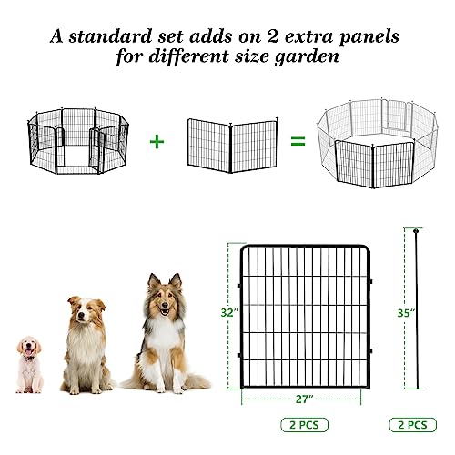 Decorative Black Metal Fencing Garden Fence with Gate, 4.5ft(L) 32in(H) 2 Fence Panels No Dig Fence Rustproof Animal Barrier Fence Temporary Dog Panels Fencing Outdoor - size: 4.5ft-24"H(2 Panels+2 Rods)