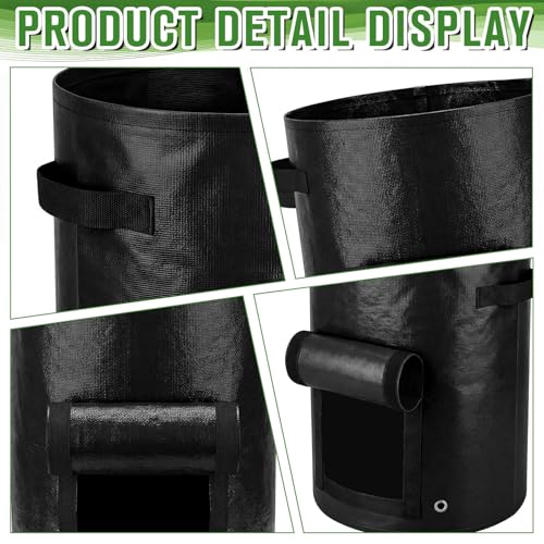 8 Pack 20 Gallon Extra Potato Grow Bags with Flap Window, PE Fabric Pots with Handles for Vegetables Garden Flowers Black Planter, 15.75 x 23.62 Inch - color: Black