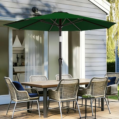AreShark 9FT Outdoor Patio Umbrella with Tilt and Crank, Dark Green - color: Dark Green, size: 9ft