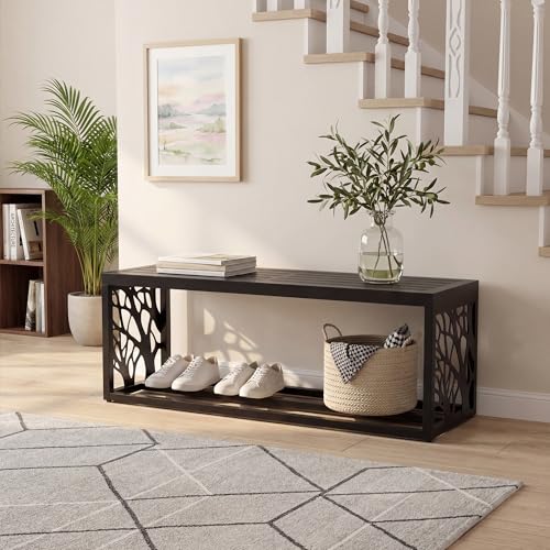 47" Outdoor Storage Bench, HDPE Seat, Steel Frame, Tree - style: Tree of Life