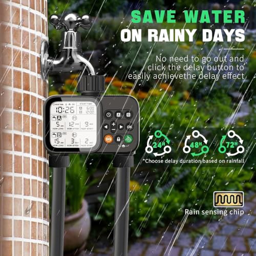 Programmable Outdoor Irrigation Controller with Rain‑Delay, IP54 Weather‑Resistant Auto Watering Sprinkler Device for Lawn, Yard & Flower Beds, Compatible with Standard 3/4‑Inch Faucet Thread