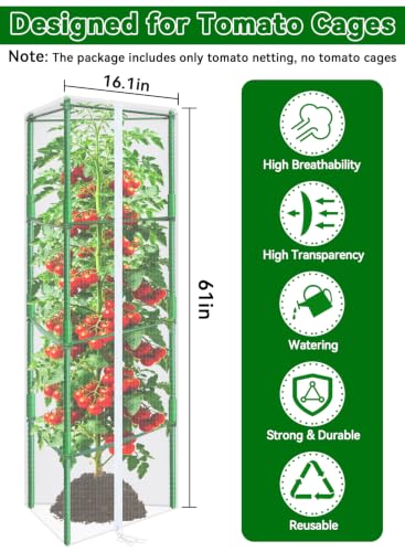 ZeeDix 61x16.1 in Garden Tomato Plant Cover Netting for Tomato Cage - size: 61inch