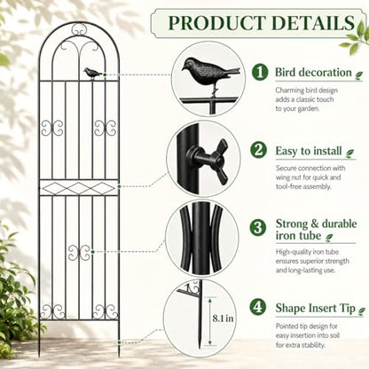 2 Pack 78.7" x 19.6" Iron Arch Decoration Garden Trellis, Metal Climbing Plant Trellis for Heavy Vines, Roses, Flowers, and Vegetables, Perfect for Gardens, Lawns.