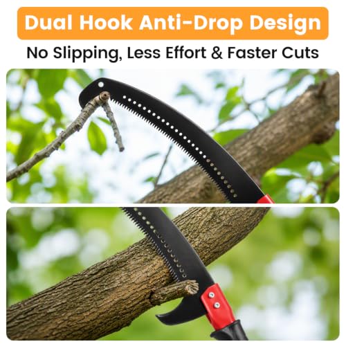 14FT Pole Saw for Tree Trimming, Manual Tree Pruner with Sharp Blade, Detachable Extension Pole, Lightweight Long Reach Branch Cutter for Yard Garden Patio Forestry - size: 14FT