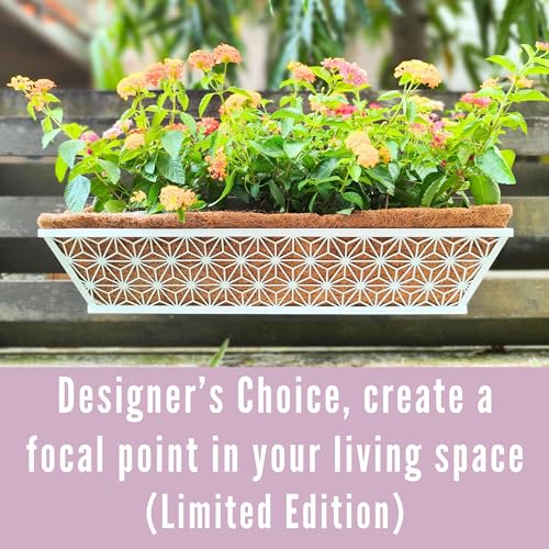 LaLaGreen Window Boxes Planter (2 Pack, 24 Inch) White Metal Rectangular Wall Planters with Coco Liner, Horse Trough Deck Railing for Outdoor Plants Holder, Modern Rail, Balcony, Fence, Porch Patio - size: 24" (61cm) x 2 pack
