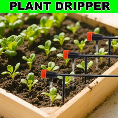 30pcs Drip Irrigation Emitters, Garden Irrigation Drippers with 30pcs Support Stakes Adjustable Drip Emitters Water Dripper for Plants Lawn Flower Watering Accessories