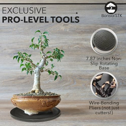 Bonsai Toolkit - Mini Garden Tools, Bonsai Wire Kit, Repotting Mat for Indoor Plants, Bonsai Tools, Succulent Tools, Bonsai Tree Kit Tools for Beginners, Bonsai Turntable, Transplanting Tool