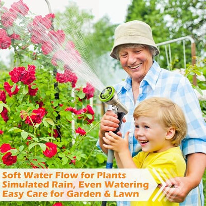 Garden Hose Nozzles,Heavy Duty Metal 9 Spray Patterns Water Hose Sprayer - color: Green