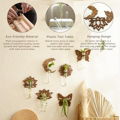 Artilady Plant Propagation Station Wall Hanging, Butterfly Plant Terrariums - color: Butterfly Wood