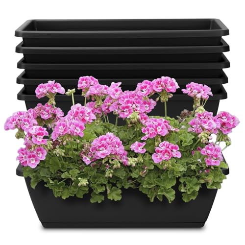 Window Box Planter, 6 Pcs 17" Flower Rectangle Planters Boxes, Dark Gray - color: Dark Gray
