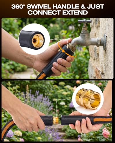 Garden Hose 50 ft, Flexible Lightweight Fabric Water Hose, Kink Free - color: Black-Orange, size: 50 FT