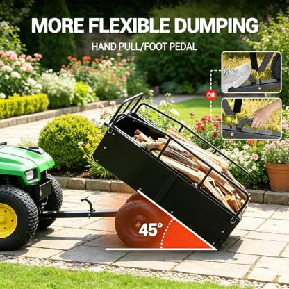 Heavy-Duty Steel Garden Dump Cart, 17 Cu. Ft. Utility Trailer,750 lb Capacity, Removable Sides, Quick-Release Foot Pedal, Universal Hitch, 16" All-Terrain Tires, Compatible with Lawn Mower, ATV