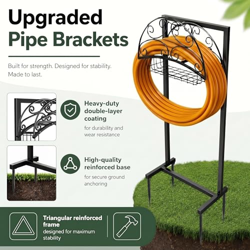 Garden Hose Holder – Freestanding Water Hose Reel Stand Heavy Duty Metal, Outdoor Hose Storage Rack for 150-160FT, Portable Water Hose Holder for Outside Yard Patio Lawn