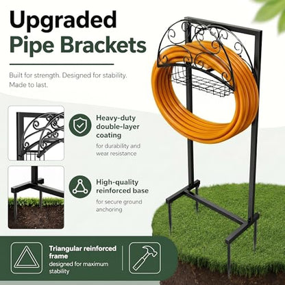 Garden Hose Holder – Freestanding Water Hose Reel Stand Heavy Duty Metal, Outdoor Hose Storage Rack for 150-160FT, Portable Water Hose Holder for Outside Yard Patio Lawn