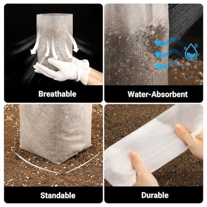 100PCS White Plant Nursery Bags Large, 7.8x10 inches Non-Woven Fabric Seedling Grow Bag, Seed Starting Pots Pouches for Planting Seedling Cutting Clones - color: White, size: 7.8"x10"/Pack of 100