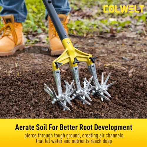 Colwelt Cultivators for Gardening 61’’, Rotary Cultivator Tool, Hand Tiller