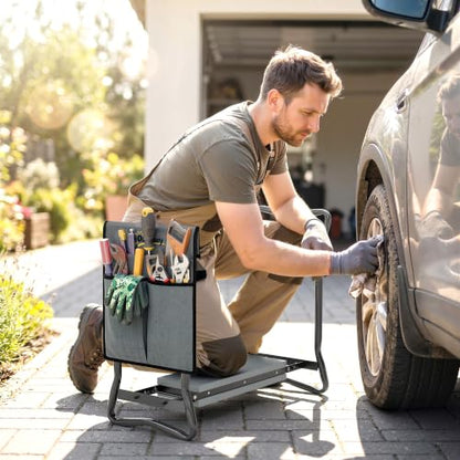 Outsunny Garden Kneeler and Seat with Tool Pouch, Gray - color: Grey