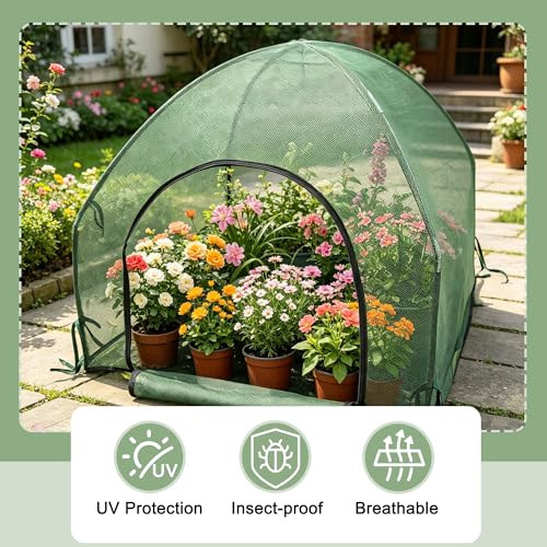 4.3x4.3x3FT Mesh Plant Cover w/Zipper for Raised Bed Seedling Vegetables - color: Mesh