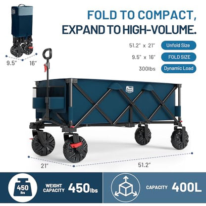 Timber Ridge 51.2" Extended Collapsible Wagon, 400L, Blue - color: Blue, size: 400L