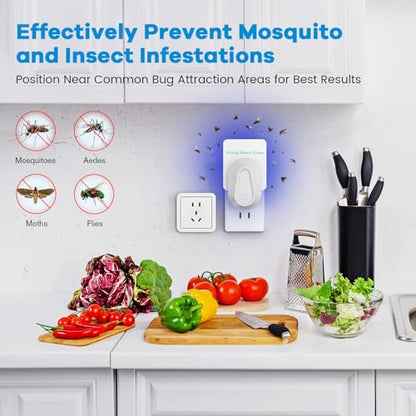 Flying Insect Trap Kit Indoor Fly Trap Fruit Fly and Gnat Trap w/ 2 Traps and 6 Sticky Refills Plug-in Device Bug Catcher for Mosquitoes, Moths, and etc