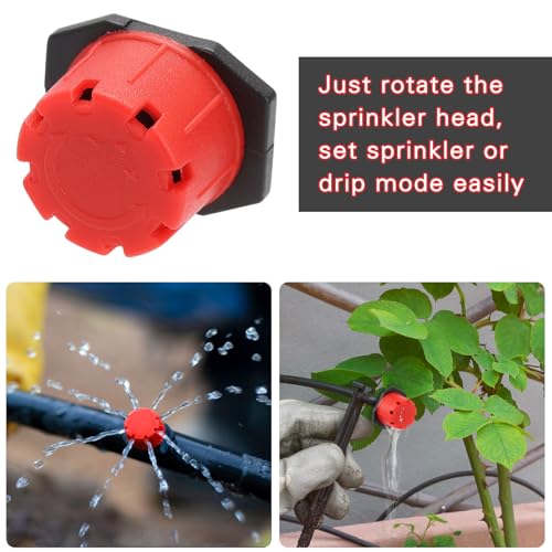 120 PCS Irrigation Drippers Sprinklers,1/4 Inch Drip Emitters, 360 Degree Adjustable Flow Dripper, 8-Hole Irrigation Nozzles for Flower Plant Watering System