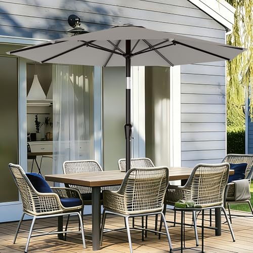 AreShark 9FT Outdoor Patio Umbrella with Tilt and Crank, Light Gray - color: Light Gray, size: 9ft