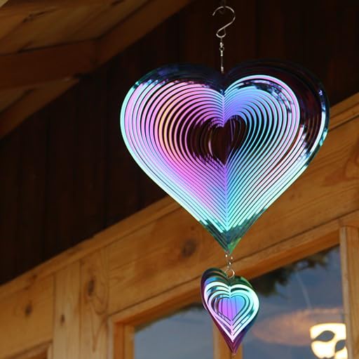 Phuryllic Wind Spinners Outdoor, Valentine Garden Decor, Bird Deterrents for Outside, 3D Metal Yard Decorations for Patio & Backyard, Unique Gardening Gifts for Women & Moms - 2pcs Purple Heart - color: 2pcs Purple Laser Heart