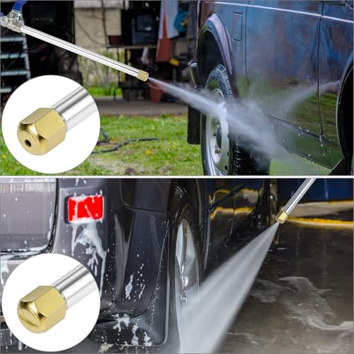 QWORK High Pressure Power Washer Wand, Water Hose Nozzle with 2 Spray Tips, Adjustable Watering Sprayer Cleaning Tool