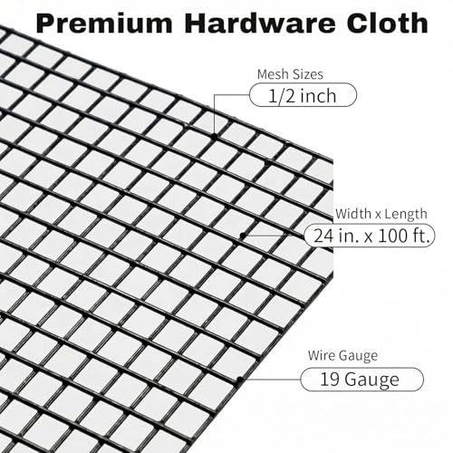 Black Hardware Cloth 1/2 in. x 2 ft. x 100 ft. 19-Gauge - size: 1/2'' x 24'' x 100'