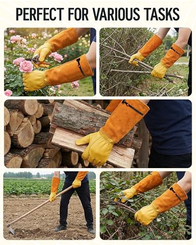 WORKPRO Gardening Gloves, Long Leather Garden Gloves for Women & Men