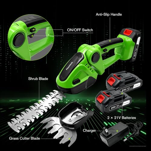 Cordless Hedge Trimmer, Battery Powered Hedge Trimmer with 2*21V Batteries