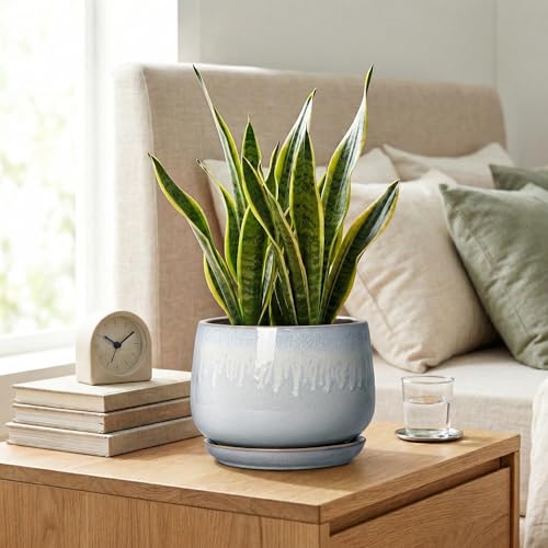 7 Inch Planter Indoor, Ceramic Pots for Plants, Grey-White - size: 7 Inch, style: Grey-white