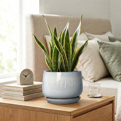 7 Inch Planter Indoor, Ceramic Pots for Plants, Grey-White - size: 7 Inch, style: Grey-white