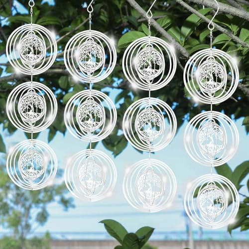 Stainless Reflective Wind Spinners Outdoor Decor,Sparkly Wind Spinner Bird Scare Devices Deterrent to Scare Bird Away,3D Mirror Bird Reflectors to Keep Sawallows Sparrow Away Garden Porch Pool Windows