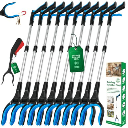 32" Grabber Reacher Tool,10 Pack Foldable Reacher Grabber Pickup Tool with 360° Rotating Jaw & Magnet,Trash Picker Upper Grabber,Lightweight & Durable Grabber for Seniors and All Users (10 Pack) - color: 11 Pack