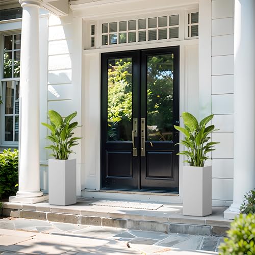 Kante Small Column Square White Concrete Planter 19.9" H, Outdoor - color: Pure White, size: 19.9" H