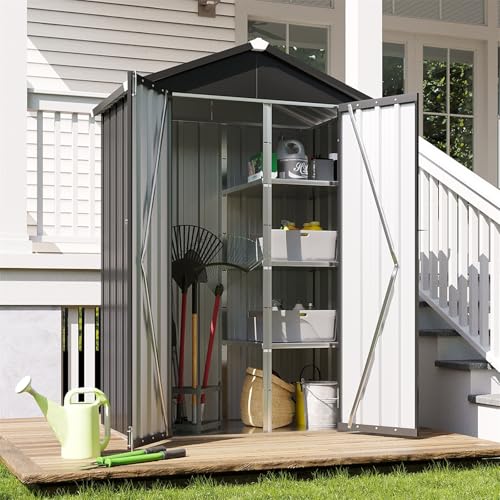 Aoxun Vertical Outdoor Storage Cabinet 3.5’x2’ with Floor & Shelves Black - color: Black, size: 3.5'x2'
