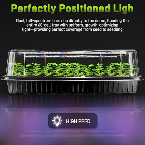 Mulctun 60-Cell Seed Starter Tray with Grow Light, Seedling Starter Trays with 4.08" Humidity Dome, Self-Watering Plant Germination Trays,Seed Starter Kit for Seeds Growing (Black) - size: 1 Pack