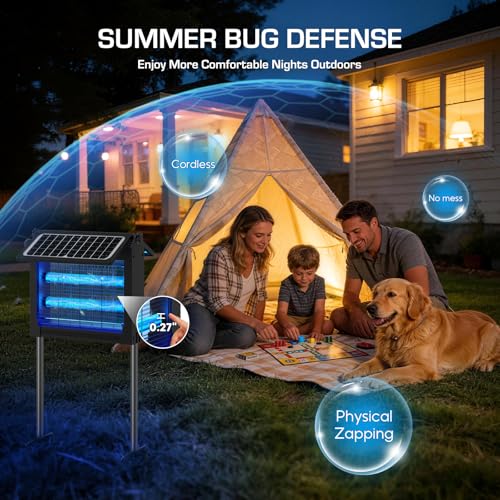 Solar Bug Zapper Outdoor with Dual Solar Panels, 4500V Mosquito Zapper - color: Black