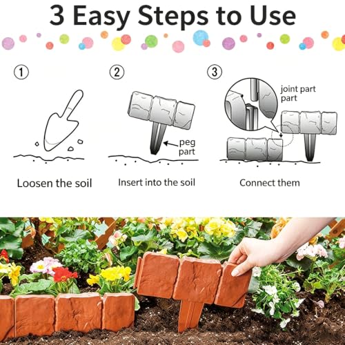 20PCS Faux Stone Edging for Landscaping, Imitation Stone Garden Fence Plastic Retaining Edging Border, for Flower Bed Edging,Yard Edging,Lawn Trees and Gardens(Grey)