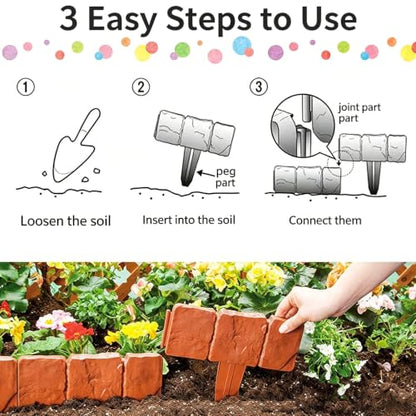 20PCS Faux Stone Edging for Landscaping, Imitation Stone Garden Fence Plastic Retaining Edging Border, for Flower Bed Edging,Yard Edging,Lawn Trees and Gardens(Grey)