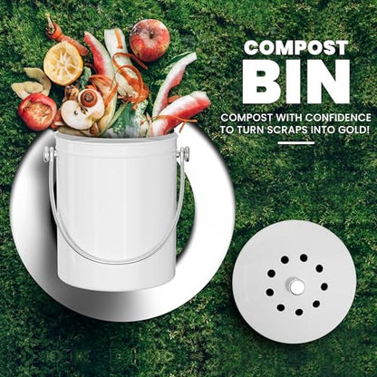 Utopia Kitchen Countertop Compost Bin 1 Gallon, Stainless Steel, White - color: White, size: 1 Gallon (Pack of 1)