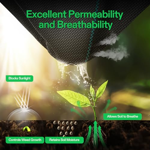 VIVOSUN Premium Weed Barrier Landscape Fabric Heavy Duty, 1.5ftx50ft 5oz Double-Layered Weed Control Mat with High Permeability, Commercial Ground Cover, Easy Set up & Superior Weed Control - size: 1.5x50FT