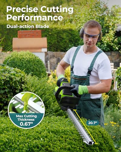 Hedge Trimmers Cordless with Battery, 3000RPM Brushless Motor - color: Green, size: 20 inch