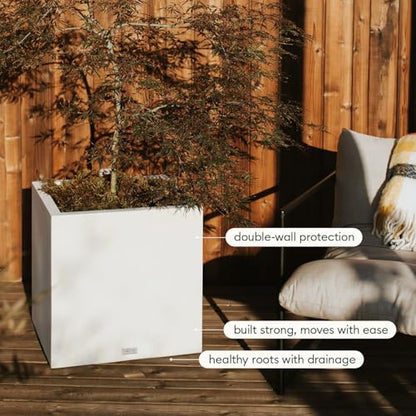 Veradek Block Series Cube Planter - Square Outdoor Planter - color: White, size: Medium