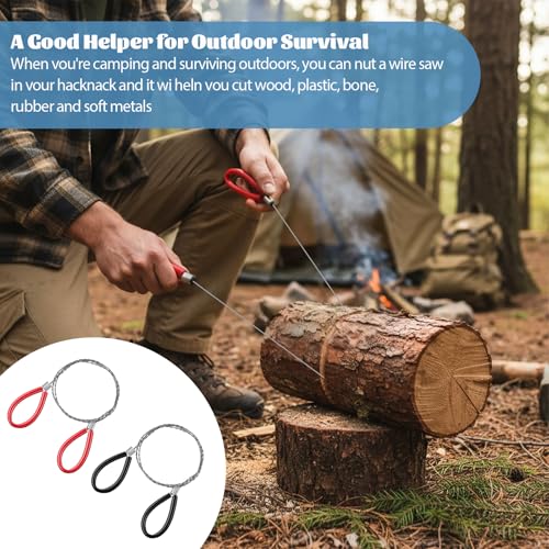 Stainless Steel Cable Saw, 2 PCS Mini Camping Saws Hand Pocket String Emergency Survival Rope Cutting Tools PVC Cable Saws or Wood Camping Hiking Hunting, Red, Black, 27.56 Inch