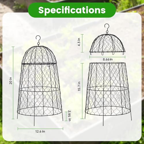 12Pcs garden cloche for plants,20×12.6in large size plant cages for outdoor plants,split design and anti-rust coated chicken wire cloche,sturdy and not easy to deform,plant cages to keep animals out - size: Set of 12 (20 inch high)